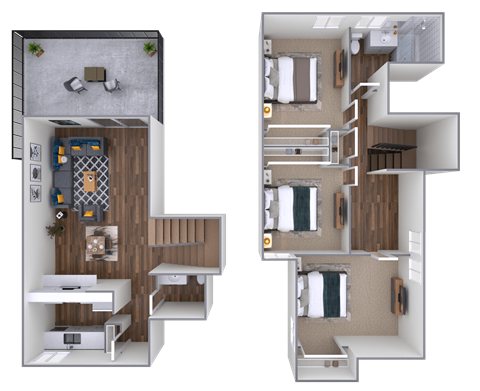 the floor plan of a house with a bedroom and a living room